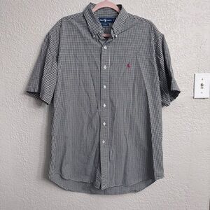 Ralph Lauren Men's Black/White Checkered Button Down Short Sleeve Shirt - Size L